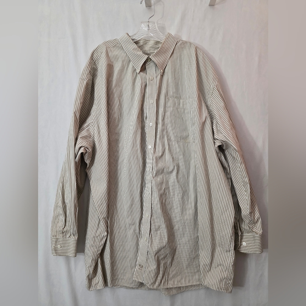 Rochester Mens Size 5x Button Down Long Sleeve Tan White Stripes 100% Cotton